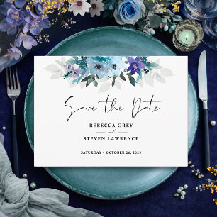 Save The Date Mariage floral printemps élégant poussiéreux bleu