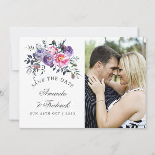 Save The Date Mariage floral prune et rose Enregistrer la date