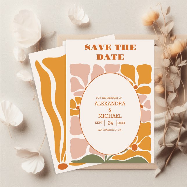 Save The Date Mariage Floral Rétro Bohème Chic (Créateur téléchargé)