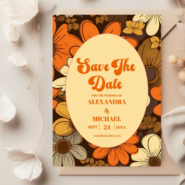 Save The Date Mariage Floral Rétro des Années Soixante-Dix (Créateur téléchargé)