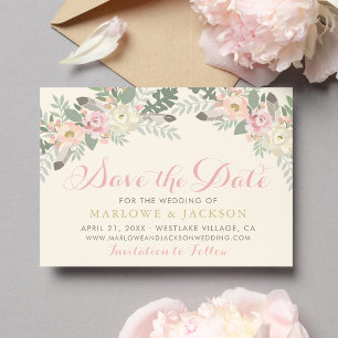 Save The Date Mariage Floral Romantique Ivoire et Rose
