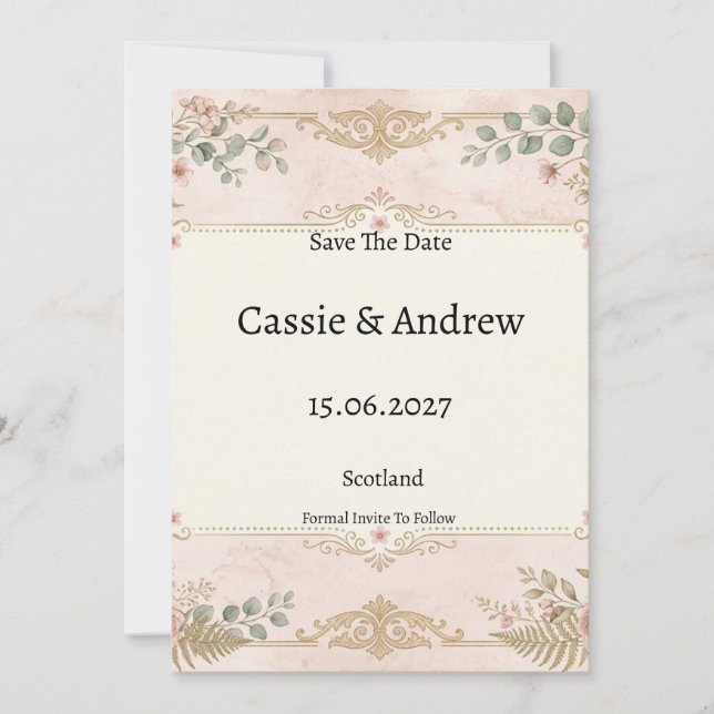 Save The Date Mariage Floral Rose (Devant)