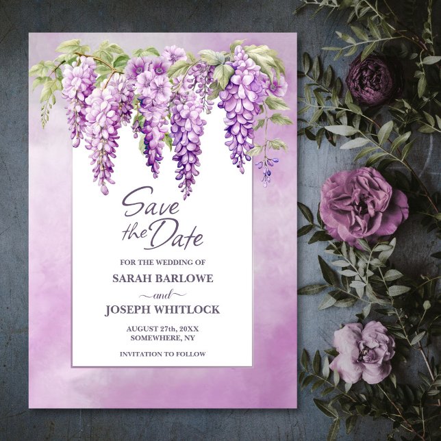 Save The Date Mariage floral rose à la Wisteria Enregistrer la d (Créateur téléchargé)