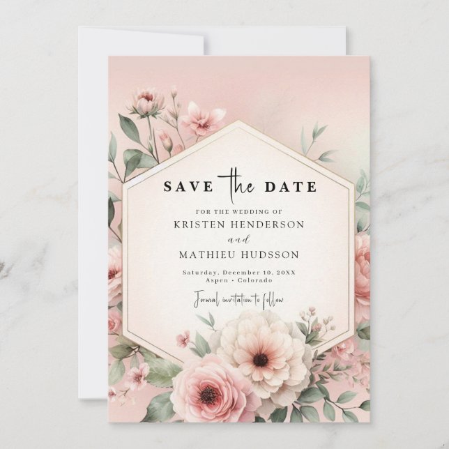Save The Date Mariage floral rose brillant numérique (Devant)