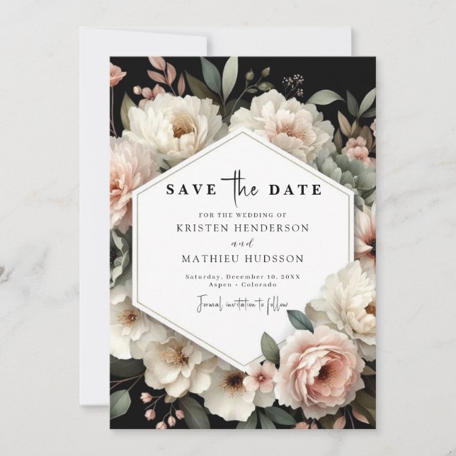 Save The Date Mariage floral rose chic imprimable (Devant)
