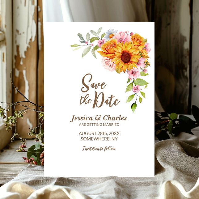 Save The Date Mariage floral Rose de tournesol (Créateur téléchargé)