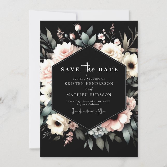Save The Date Mariage floral rose éclair minimal (Devant)