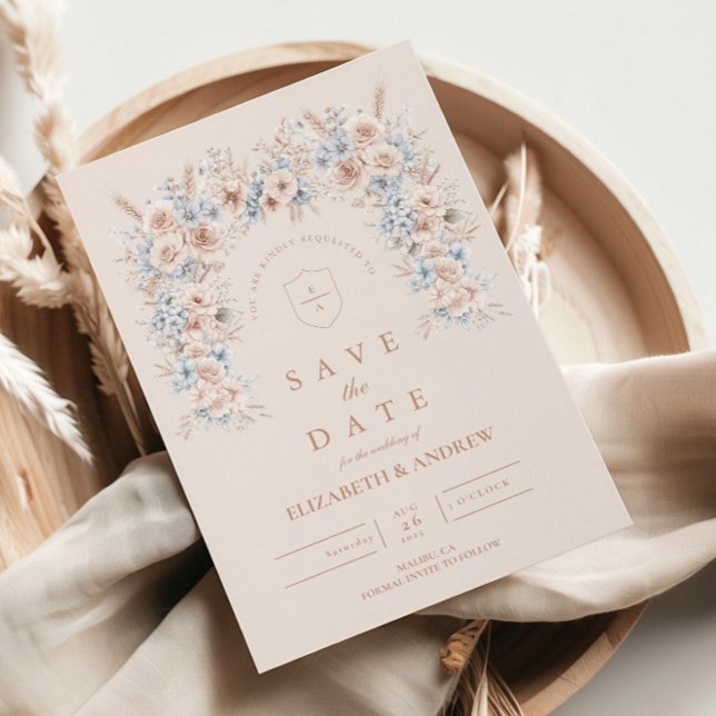 Save The Date Mariage floral rose et bleu (Créateur téléchargé)