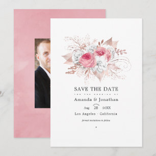 Save The Date Mariage floral rose et or rose