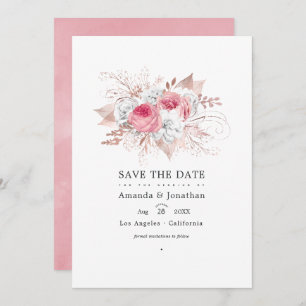 Save The Date Mariage floral rose et Rose or