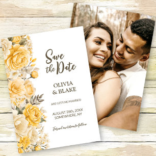 Save The Date Mariage Floral Rose Jaune