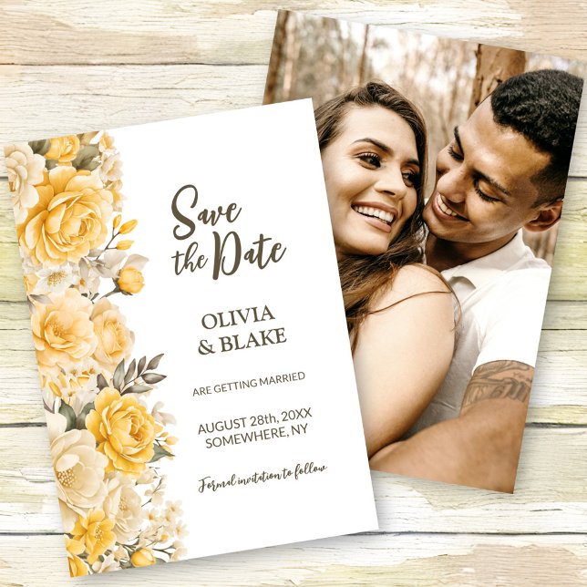 Save The Date Mariage Floral Rose Jaune (Créateur téléchargé)