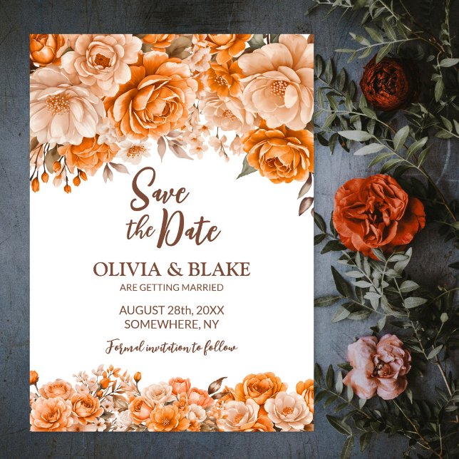 Save The Date Mariage Floral Rose Orange (Créateur téléchargé)