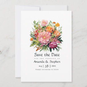 Save The Date Mariage floral rose, orange et vert