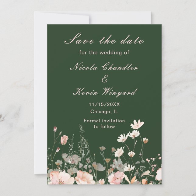 Save The Date Mariage Floral Rose Pâle Printemps Fleur des Champ (Devant)