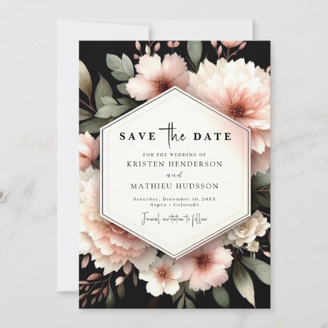 Save The Date Mariage floral rose pâle rose (Devant)