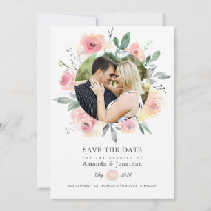 Save The Date Mariage floral rose pastel Blush