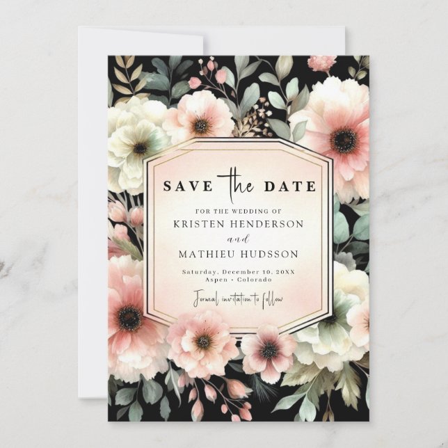 Save The Date Mariage floral rose pastel romantique (Devant)