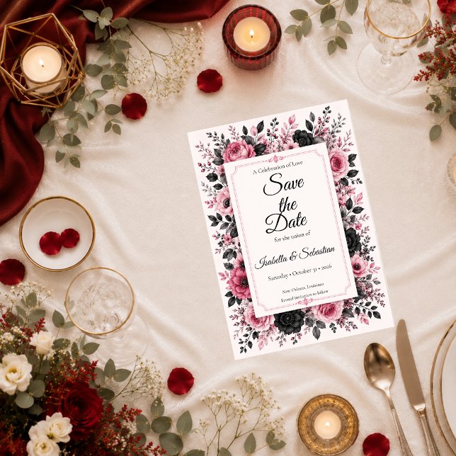 Save The Date Mariage Floral Rose Romantique (Créateur téléchargé)