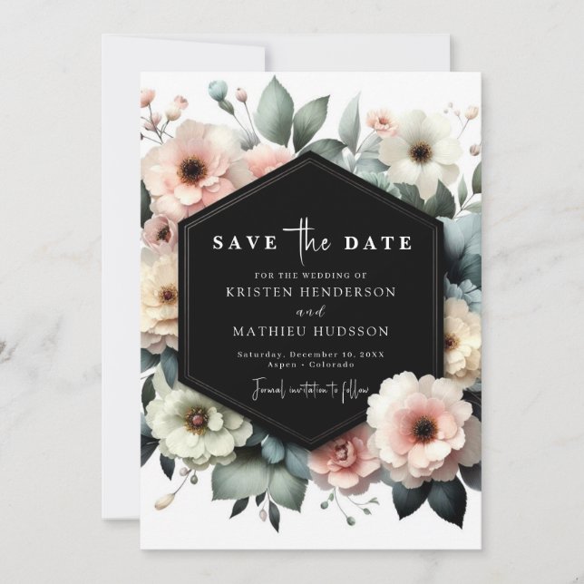 Save The Date Mariage floral rose romantique moderne (Devant)