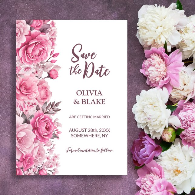 Save The Date Mariage Floral Rose Rose (Créateur téléchargé)