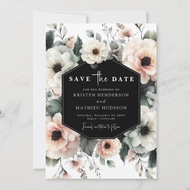 Save The Date Mariage floral rose simple (Devant)