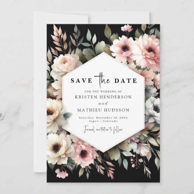Save The Date Mariage floral rose simple Élégance (Devant)
