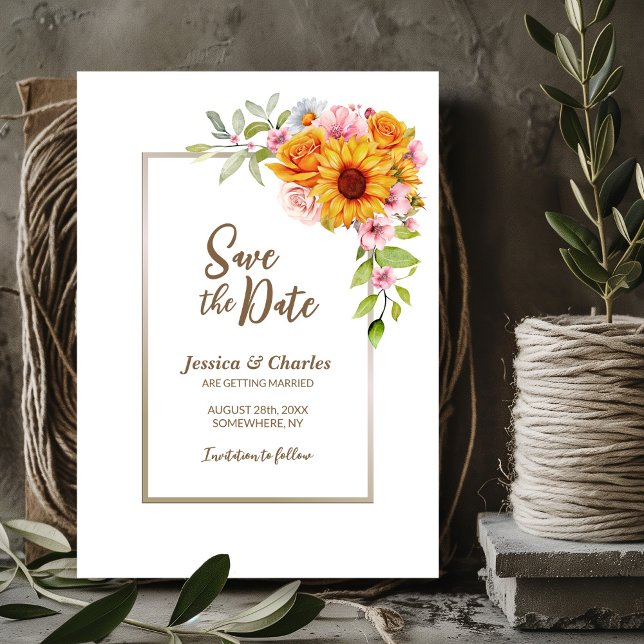Save The Date Mariage floral rose tournesol (Créateur téléchargé)
