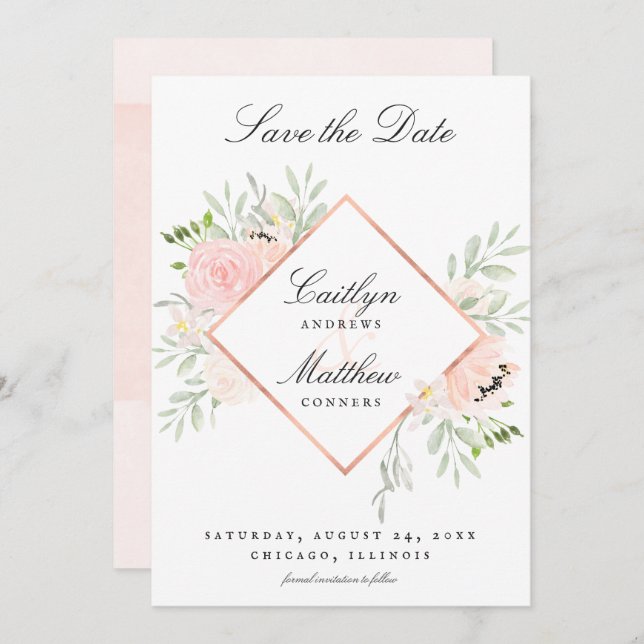 Save The Date Mariage floral rose vif Enregistrer la date (Devant / Derrière)