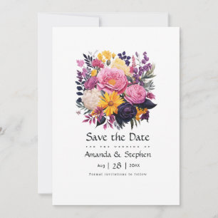 Save The Date Mariage floral rose, violet, noir et or