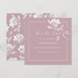 Save The Date Mariage Floral Roses Blanches Modernes Poussiéreux