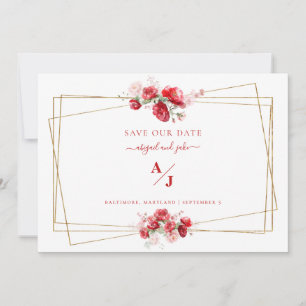 Save The Date Mariage Floral Rouge & Blush Enregistrer notre dat