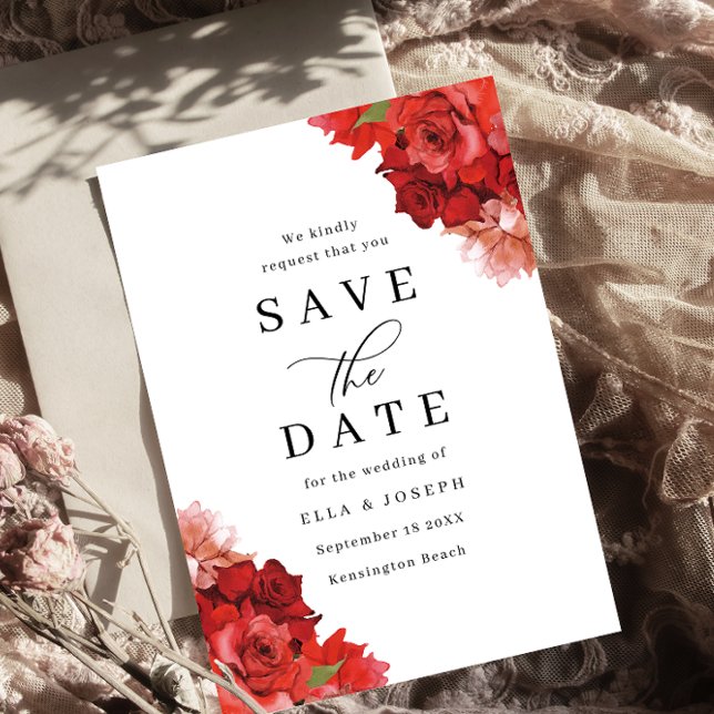 Save The Date Mariage floral rouge et rose (Créateur téléchargé)