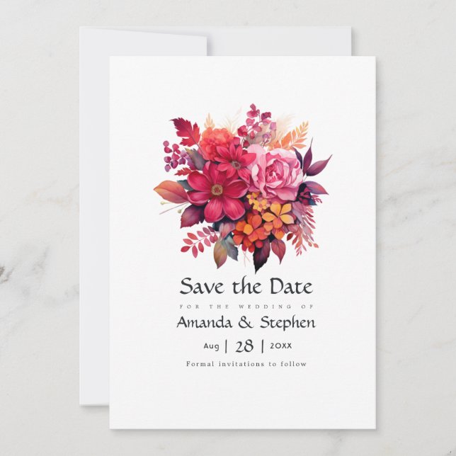 Save The Date Mariage Floral Rouge Luxuriant (Devant)