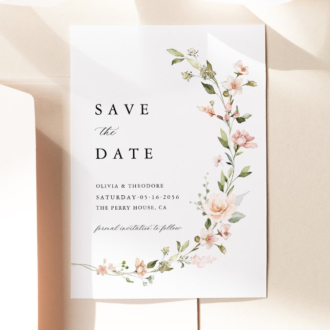 Save The Date Mariage Floral Rouge Pêche (Peach Blush Floral Save the Date Card, Blush Pink Garden Wedding Announcement, Botanical Stationery)