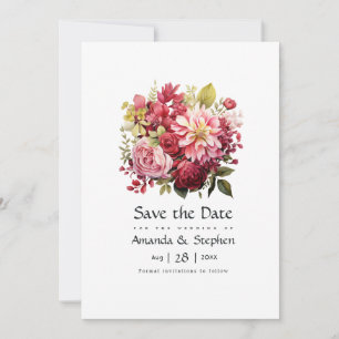 Save The Date Mariage floral rouge, rose et vert