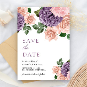 Save The Date Mariage Floral Rustique aux Tons de Pêche et de Po