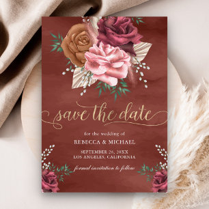 Save The Date Mariage Floral Rustique Bohème à la Cannelle Rose