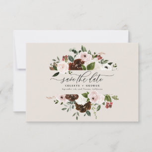 Save The Date Mariage floral rustique bordeaux, rose, vert