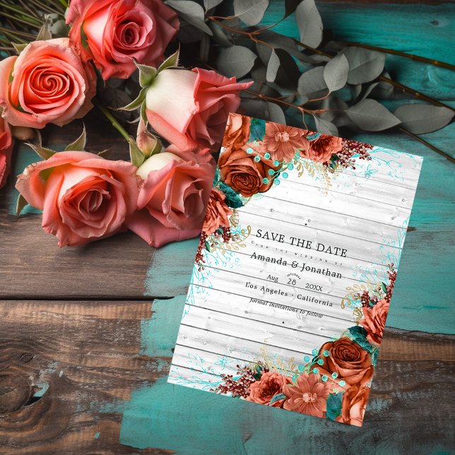 Save The Date Mariage Floral Rustique Campagne Corail et Sarcell (Créateur téléchargé)