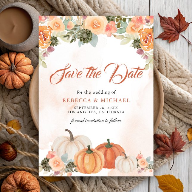 Save The Date Mariage Floral Rustique de Citrouille d'Automne (Créateur téléchargé)