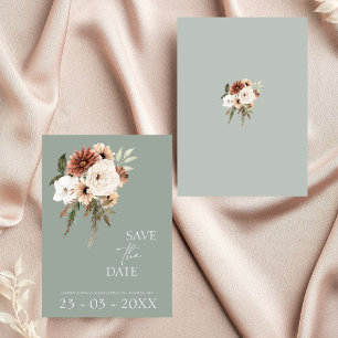 Save The Date Mariage floral rustique de Pêche verte de Sage