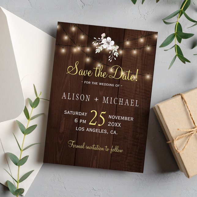 Save The Date Mariage Floral Rustique d'hiver | Lumières en bois (Créateur téléchargé)