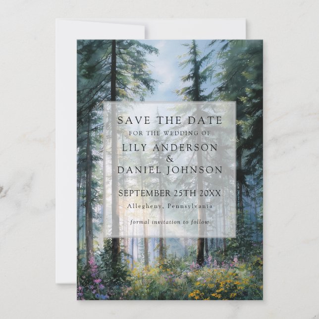 Save The Date Mariage Floral Rustique Fleurs Sauvages de Forêt (Devant)