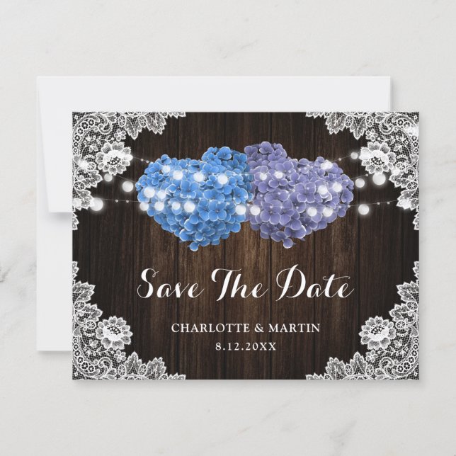 Save The Date Mariage Floral Rustique Violet et Bleu (Devant)