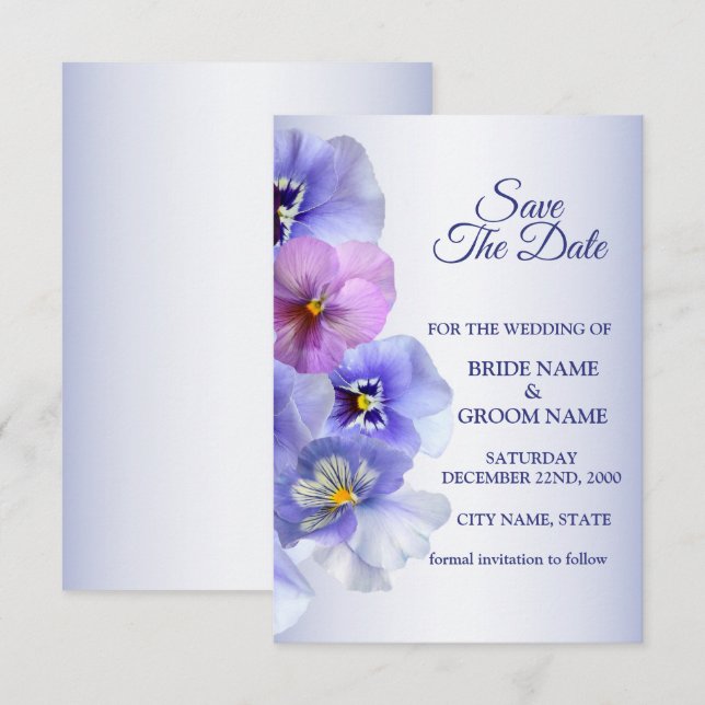 Save The Date Mariage Floral Rustique Violet Rose Lilas Pensée (Devant / Derrière)