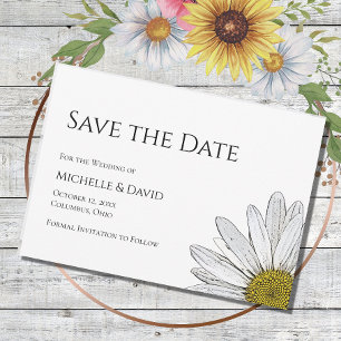 Save The Date Mariage floral simple marguerite noir blanc