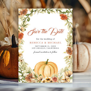 Save The Date Mariage Floral Terreux de Citrouille d'Automne