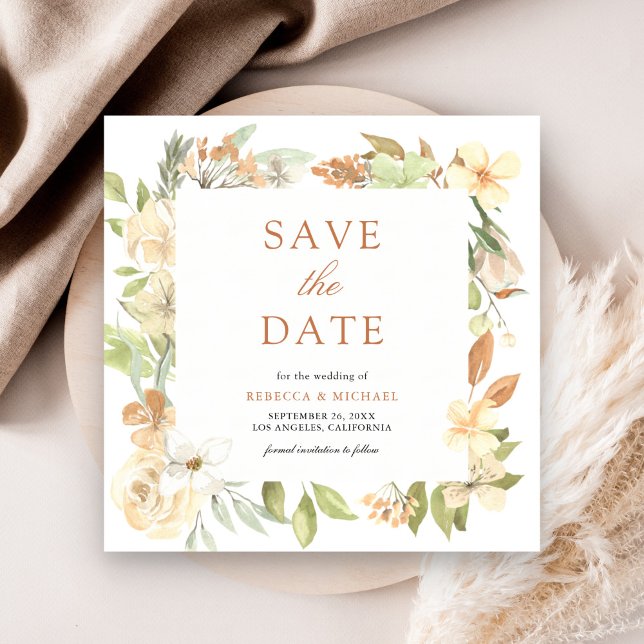 Save The Date Mariage Floral Terreux Rustique Douce Pêche (Créateur téléchargé)