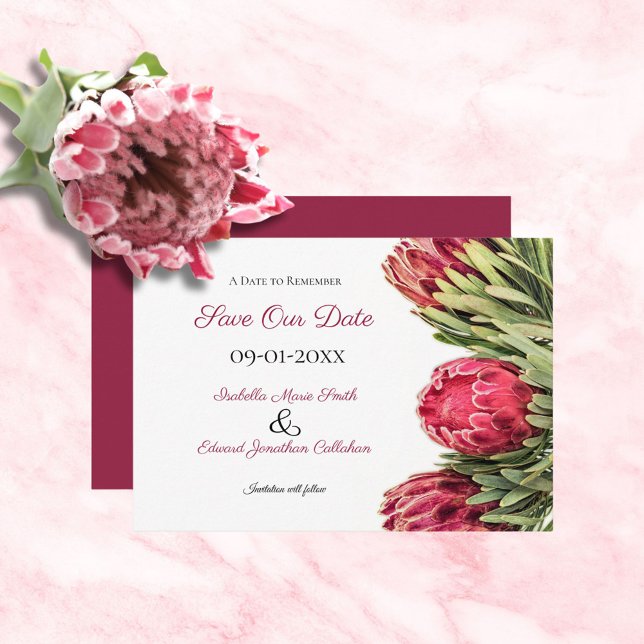 Save The Date Mariage floral tropical botanique rose protea (Créateur téléchargé)
